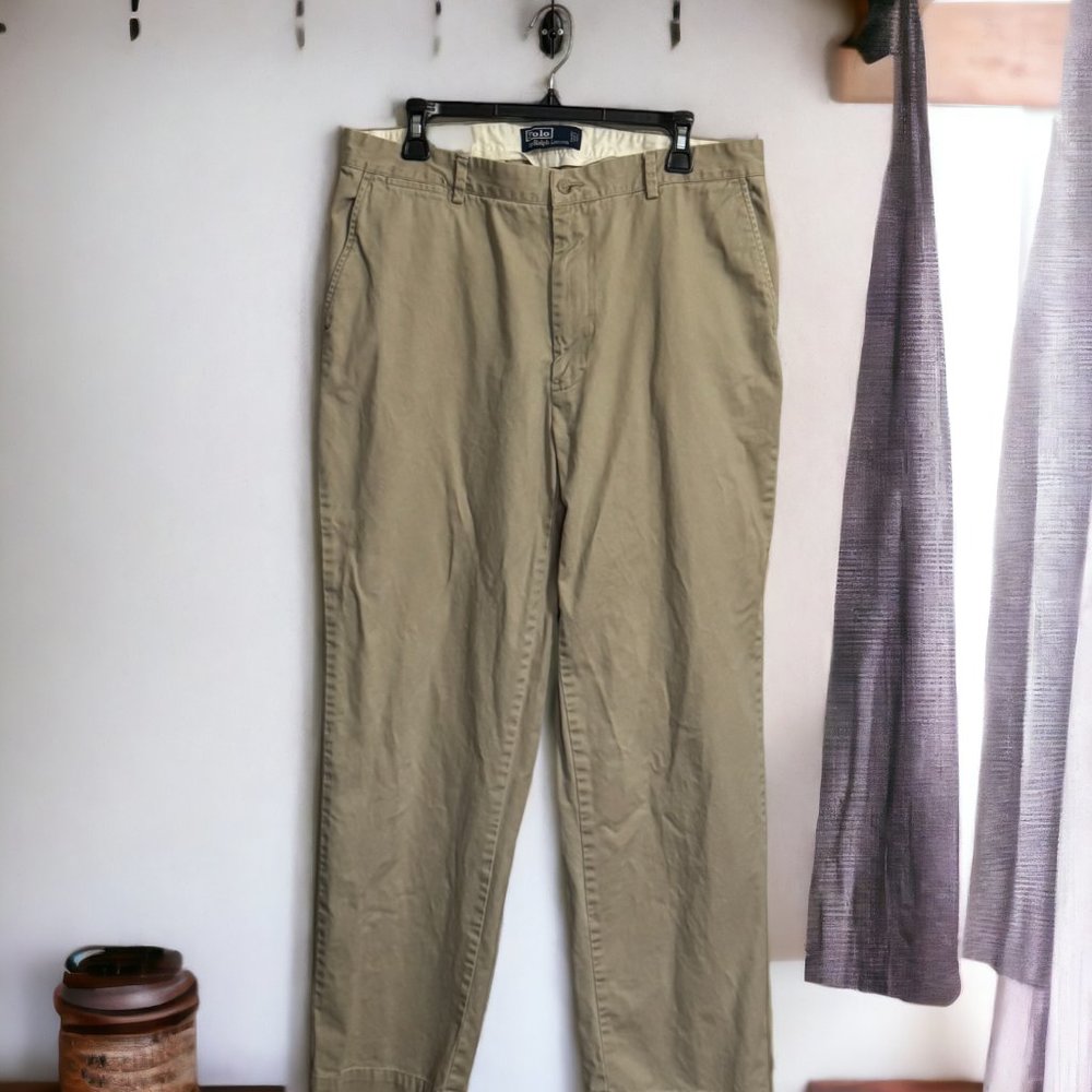 Ralph Lauren Flat Front Chino Pants, Khaki, 36/32 (P122823-2)